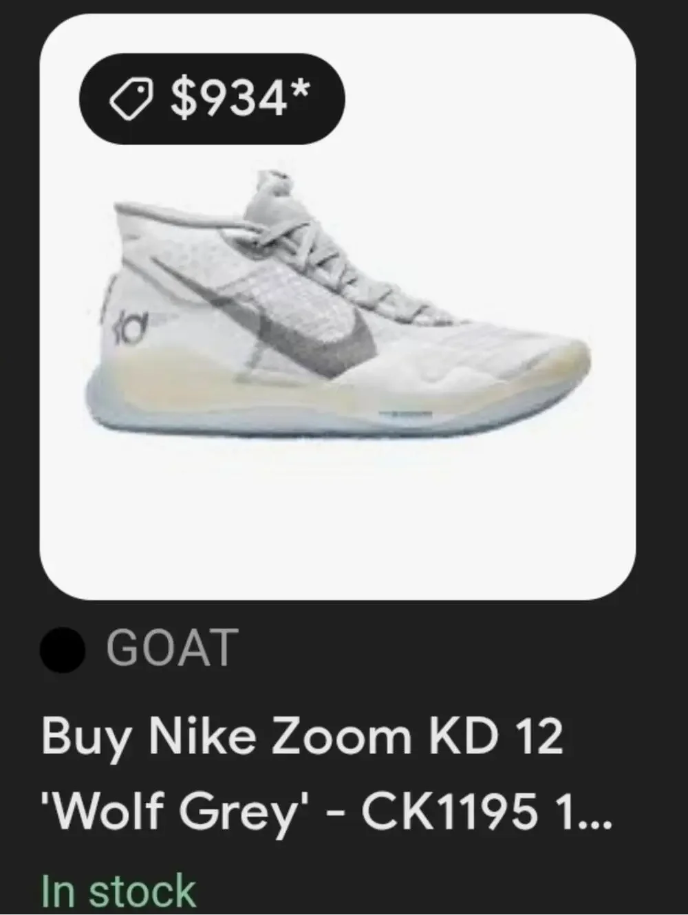 Nike Zoom KD Kevin Durant  12 'Wolf Grey' - sz 13